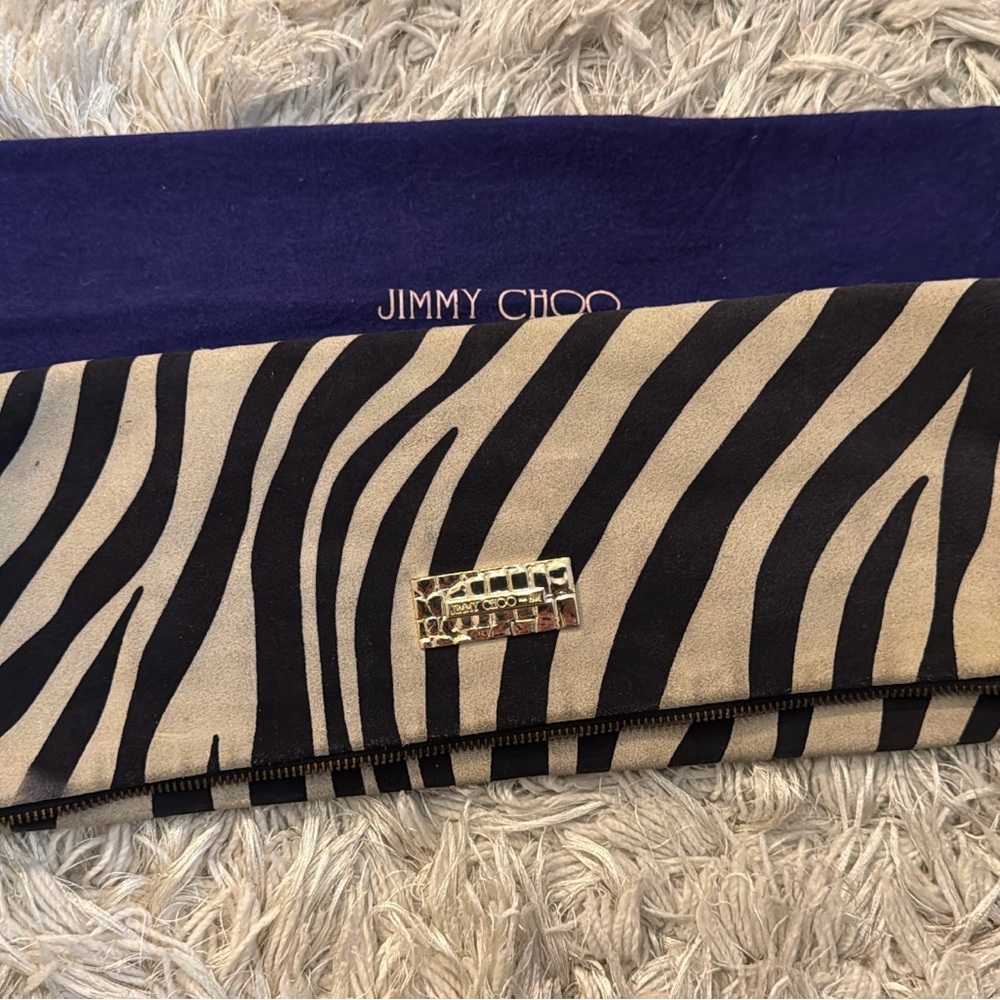 Jimmy Choo Black and Cream Animal Print Clutch